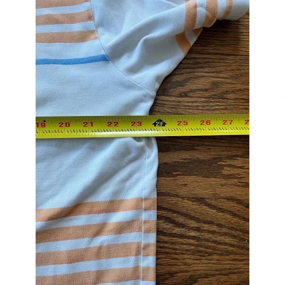 Polo Ralph Lauren Mens XL White Orange Blue Striped Pique Cotton Polo Shirt